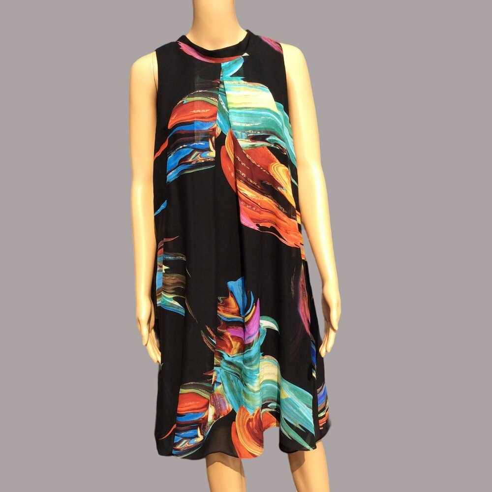 Signature Robbie Bee S12 Dress Black Sleeveless Colorful‎ Abstract Artsy Fairy